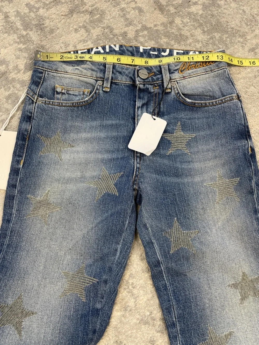 NWT P Jean Christie Celestial Chain Star Kick Crop Flare Jeans Sz 26